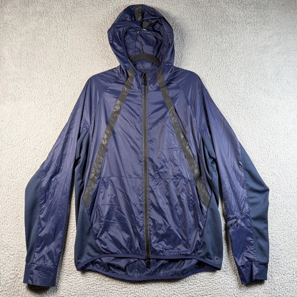 Blanc Noir Mastermind Jacket Womens Large Navy Blue Windbreaker Full Zip Hooded